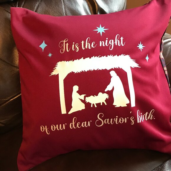 Christmas Nativity Pillow Cover: Handmade Holiday Décor, It is the Night, 18x18 - Picture 3 of 10
